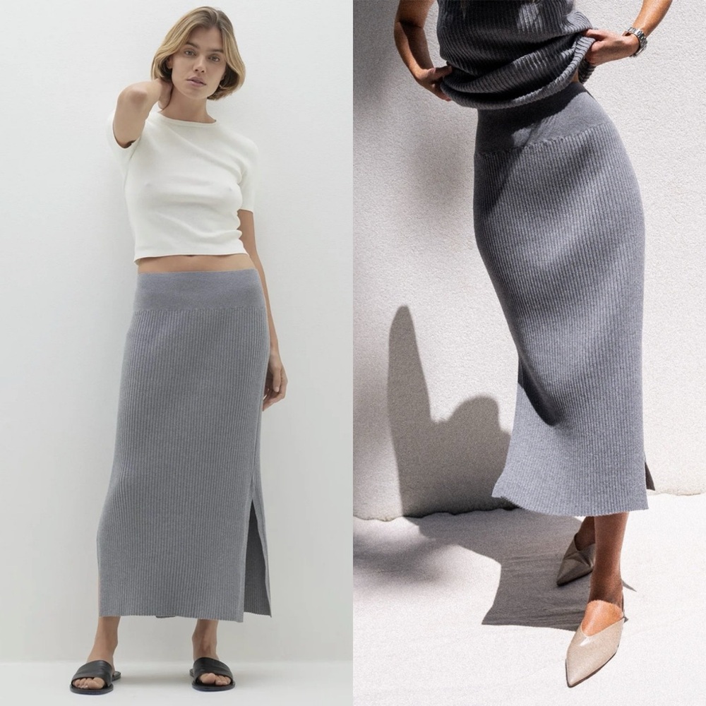 Naked Cashmere Aubrie Midi Skirt Thunder Grey Ribbed Cotton Cashmere Size S NWT